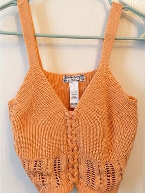 Juice & Joy Peach Knit Lace-Up Crop Top